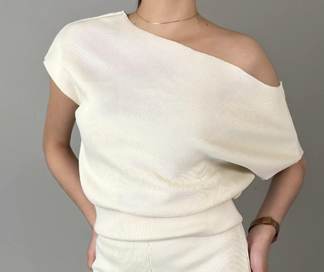 CRISSA ASSYMETRIACL KNITTED COTTON TOP (BUY 2 TAKE 1)