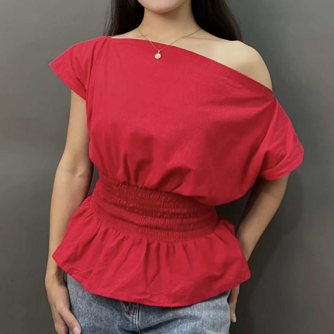 CLASSY LOOK ASYMMETRIC OFFSHOULDER TOP (BUY 1 TAKE 1)