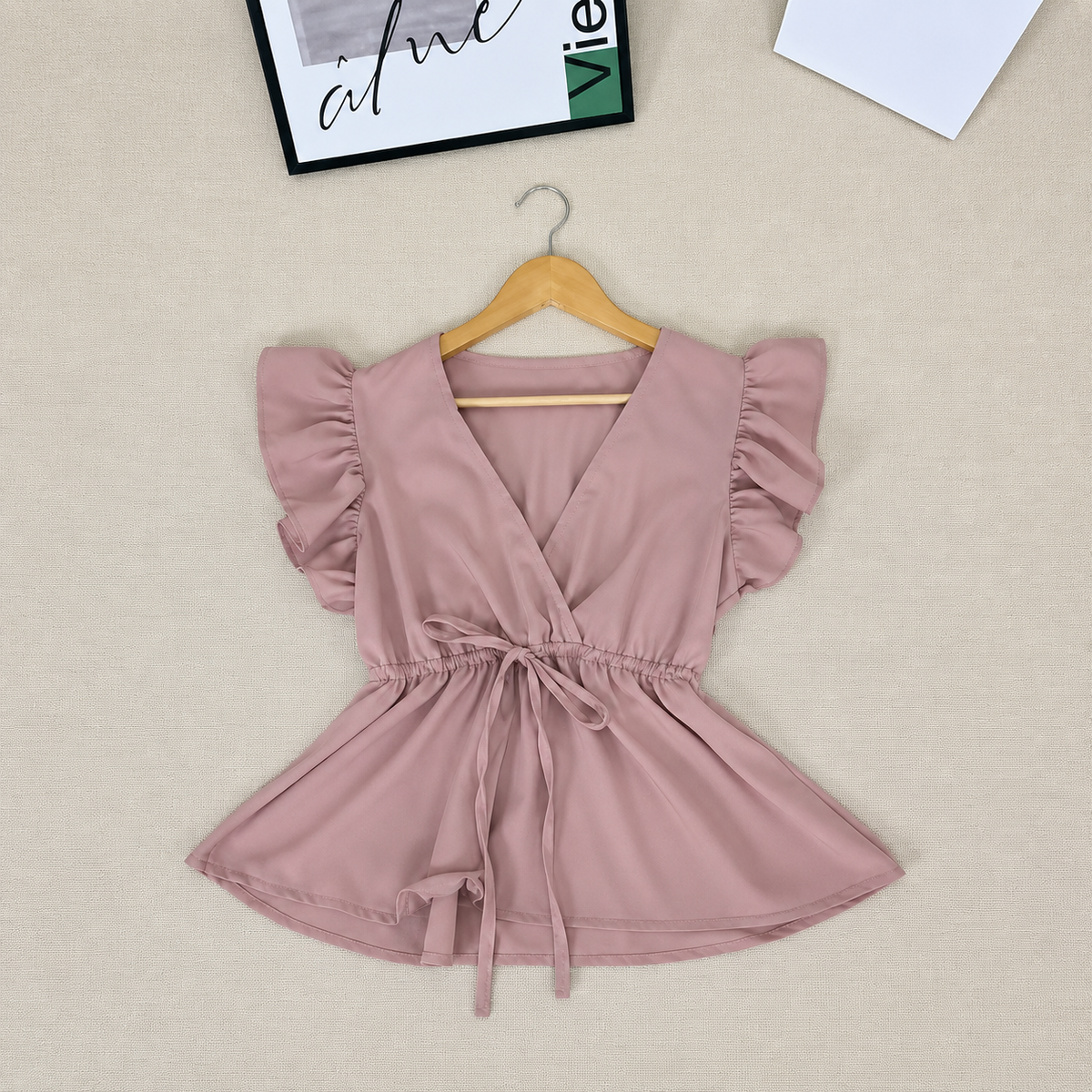 LAUREN V-NECK RIBBON TIE BLOUSE