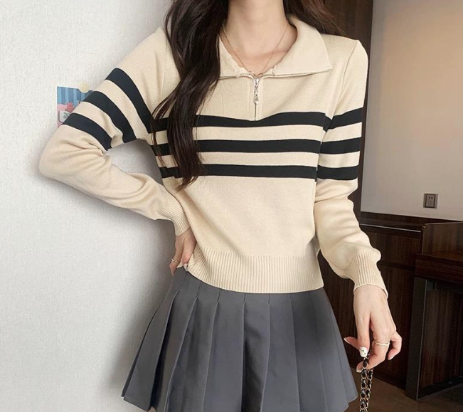STRIPE POLO LONG SLEEVE ZIPPER UP (BUY 1 TAKE 1)