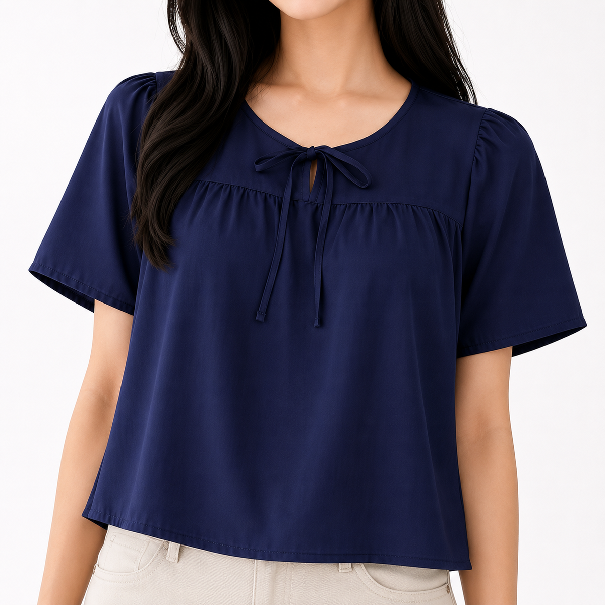 ROUND NECK RIBBON LINEN TOP (BUY 1 TAKE 1)
