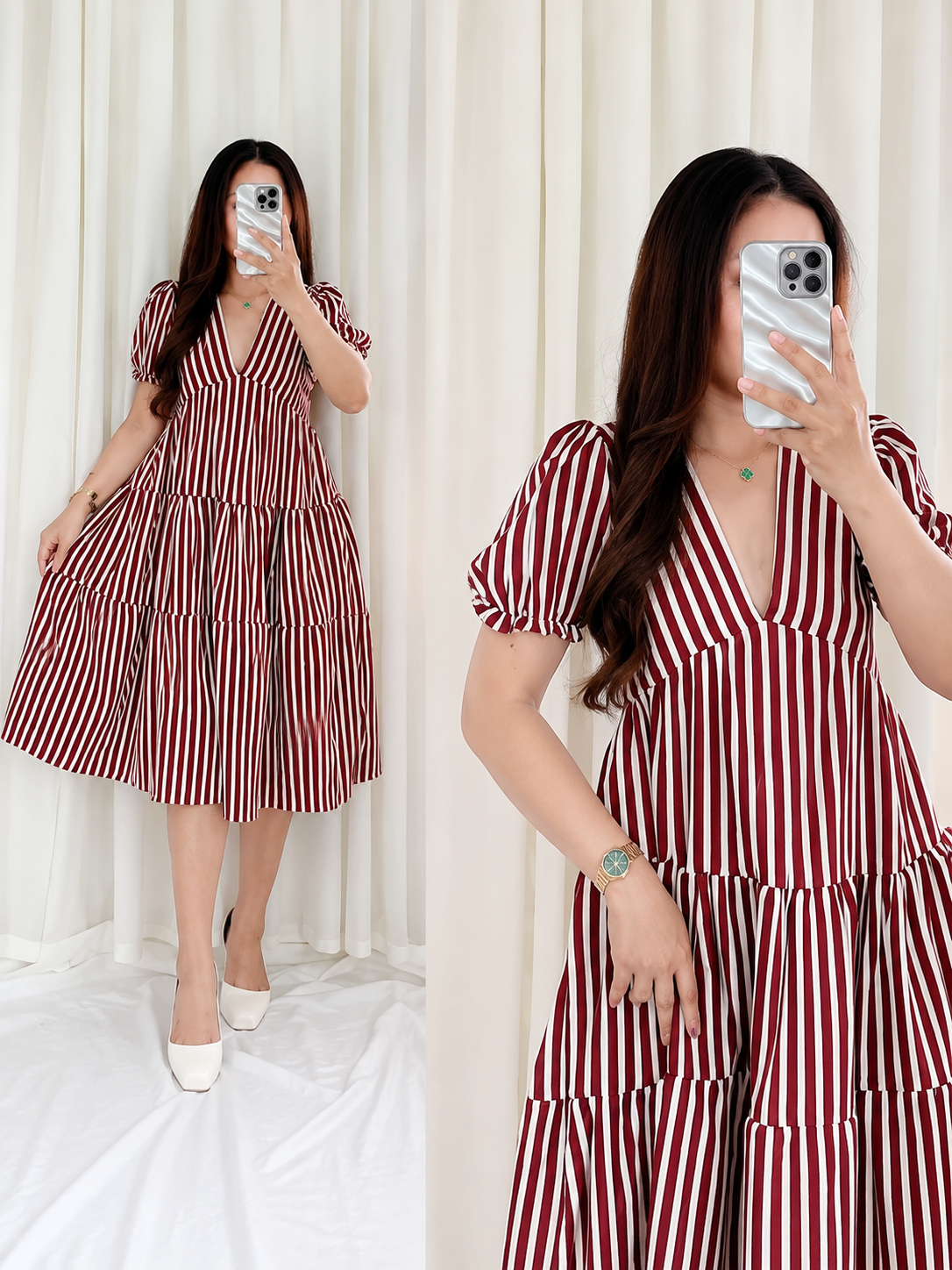 VICTORIA V-NECK STRIPE MAXI DRESS
