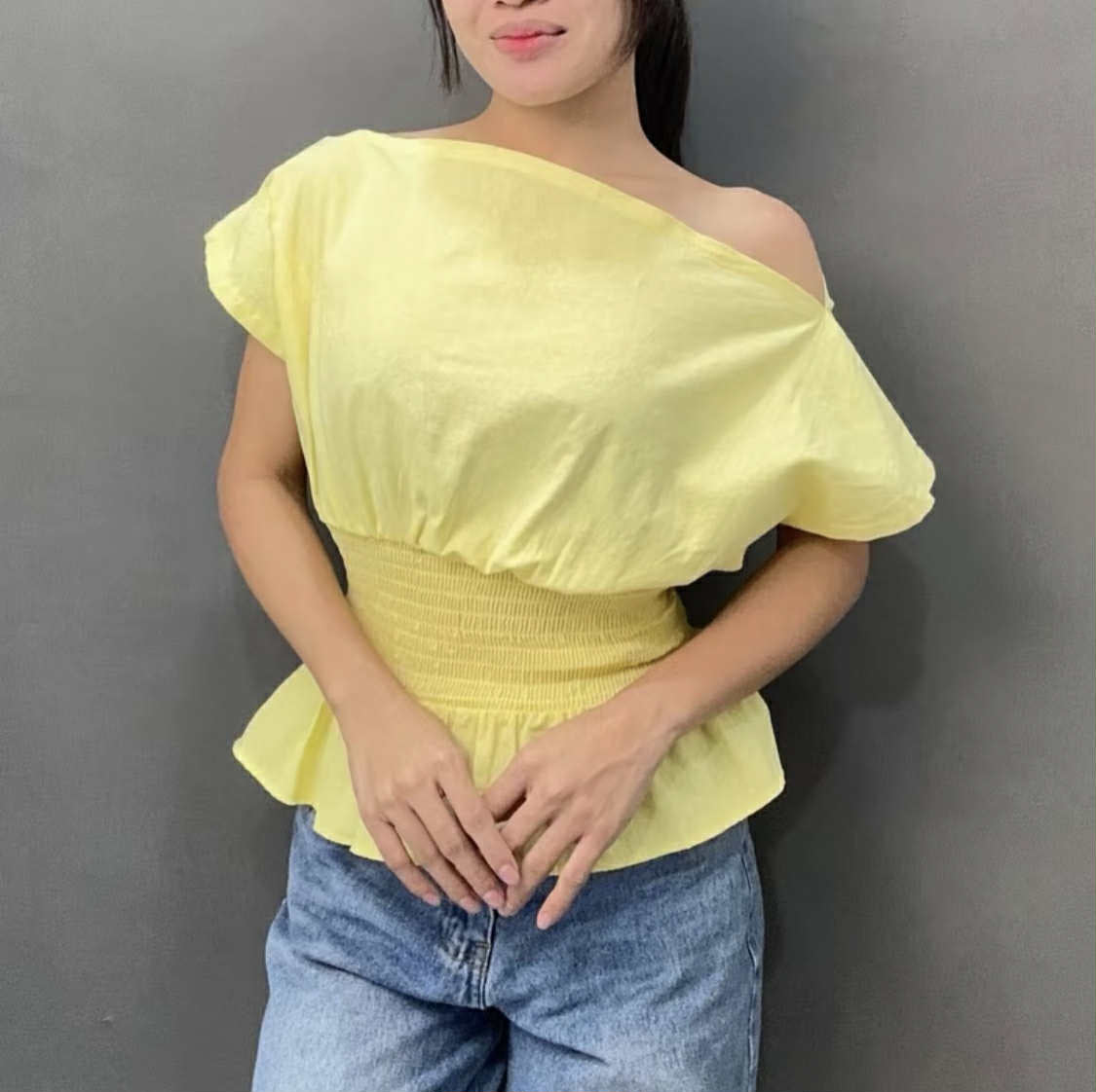 CLASSY LOOK ASYMMETRIC OFFSHOULDER TOP (BUY 1 TAKE 1)