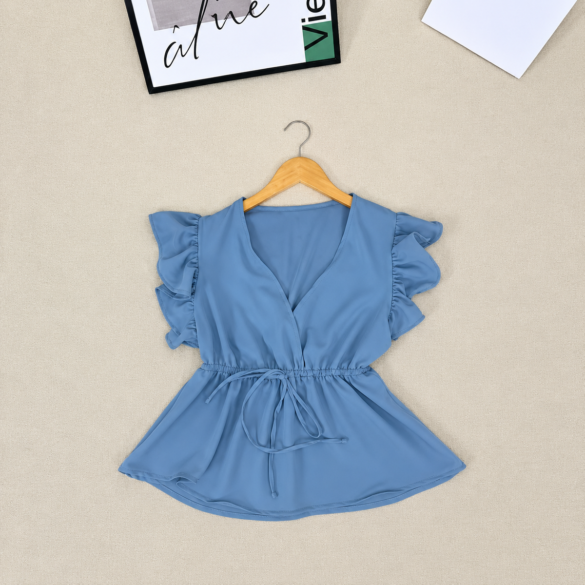 LAUREN V-NECK RIBBON TIE BLOUSE