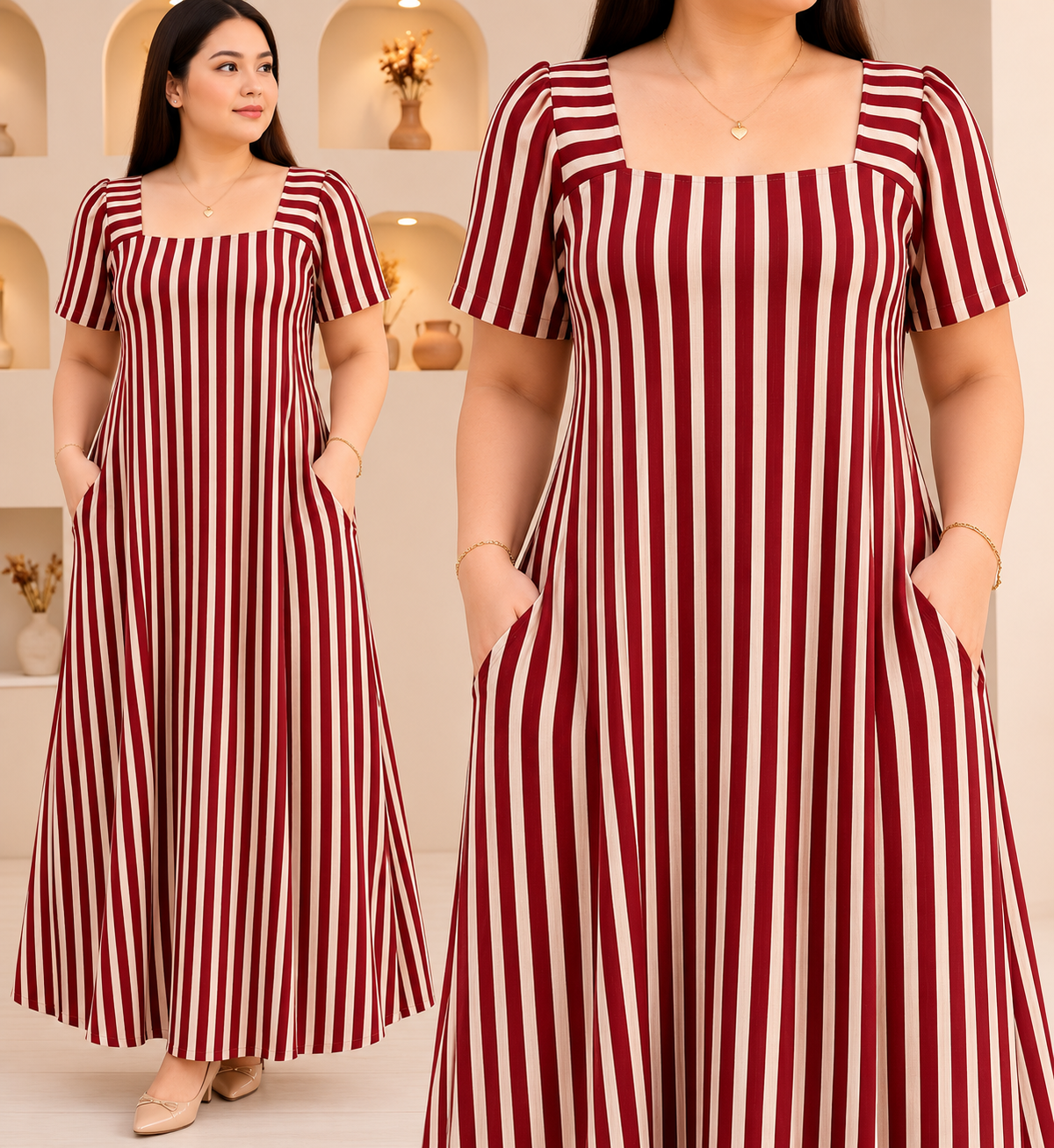 PUFFSLEEVES MAXI DRESS ( BUY 1 TAKE 1 )