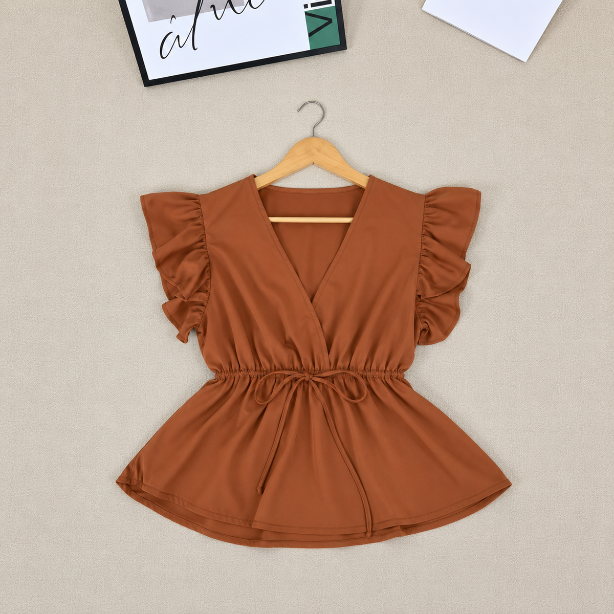 LAUREN V-NECK RIBBON TIE BLOUSE
