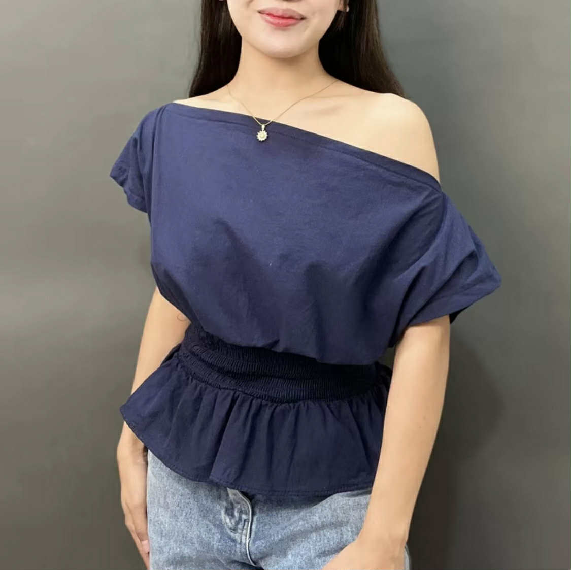 CLASSY LOOK ASYMMETRIC OFFSHOULDER TOP (BUY 1 TAKE 1)