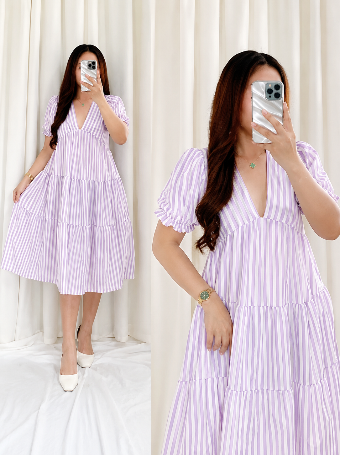 VICTORIA V-NECK STRIPE MAXI DRESS