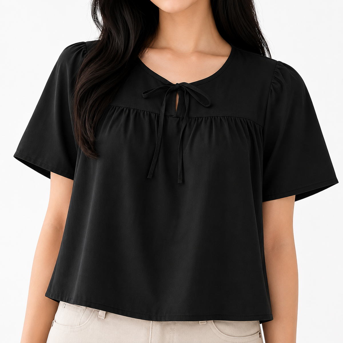 ROUND NECK RIBBON LINEN TOP (BUY 1 TAKE 1)