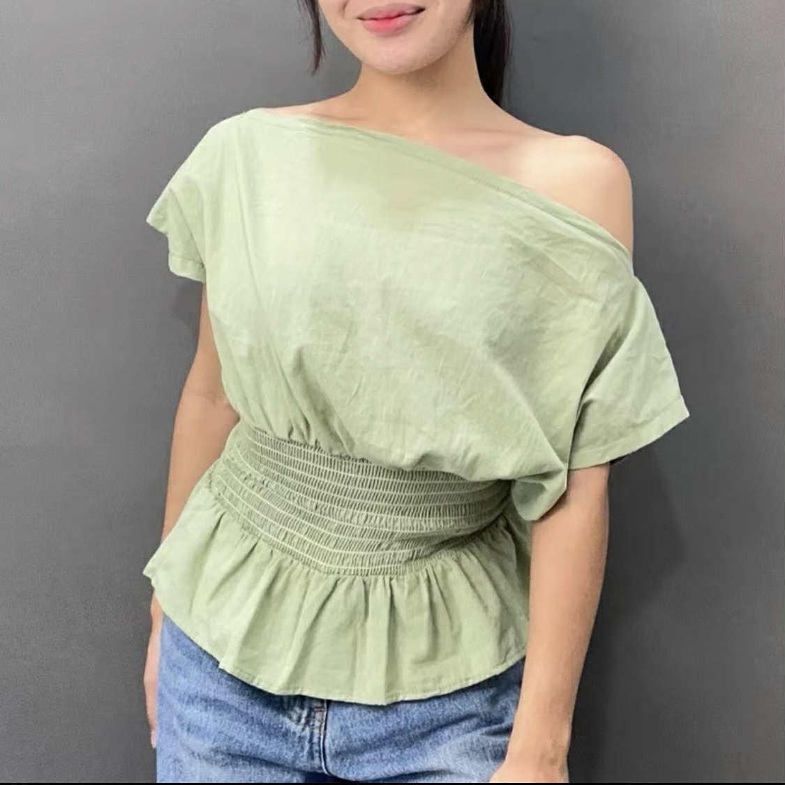 CLASSY LOOK ASYMMETRIC OFFSHOULDER TOP (BUY 1 TAKE 1)