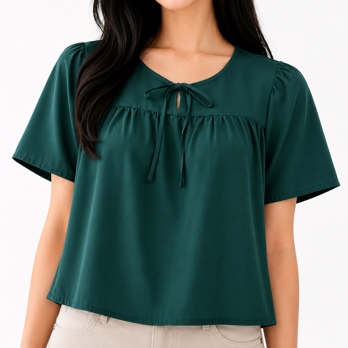 ROUND NECK RIBBON LINEN TOP (BUY 1 TAKE 1)