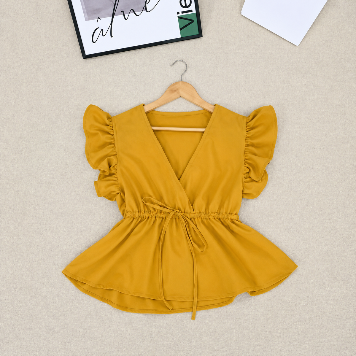 LAUREN V-NECK RIBBON TIE BLOUSE