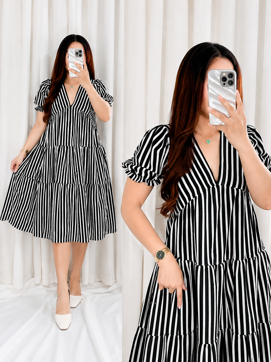 VICTORIA V-NECK STRIPE MAXI DRESS