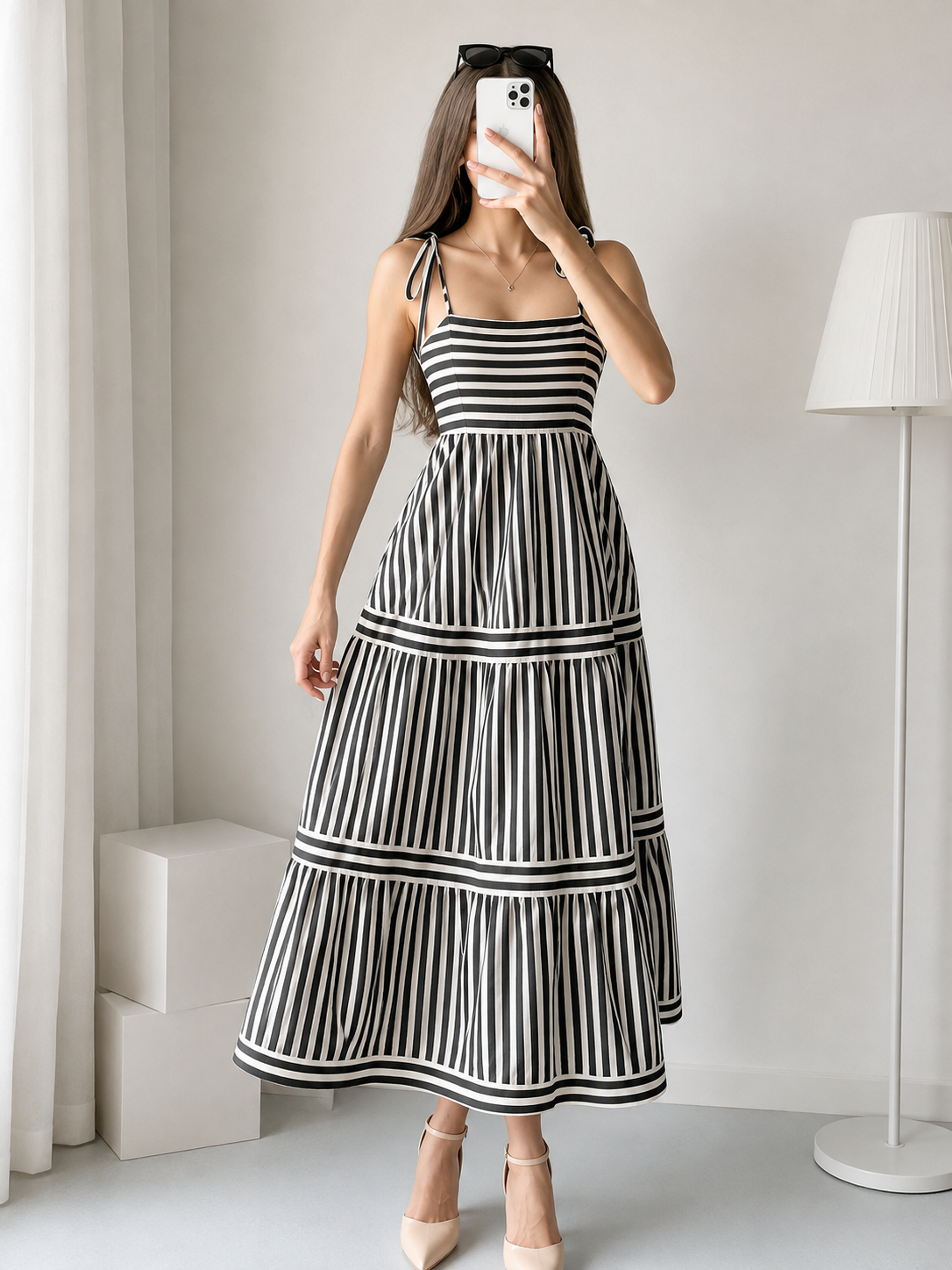 CLASSIC STRIPE TIERED MAXI DRESS