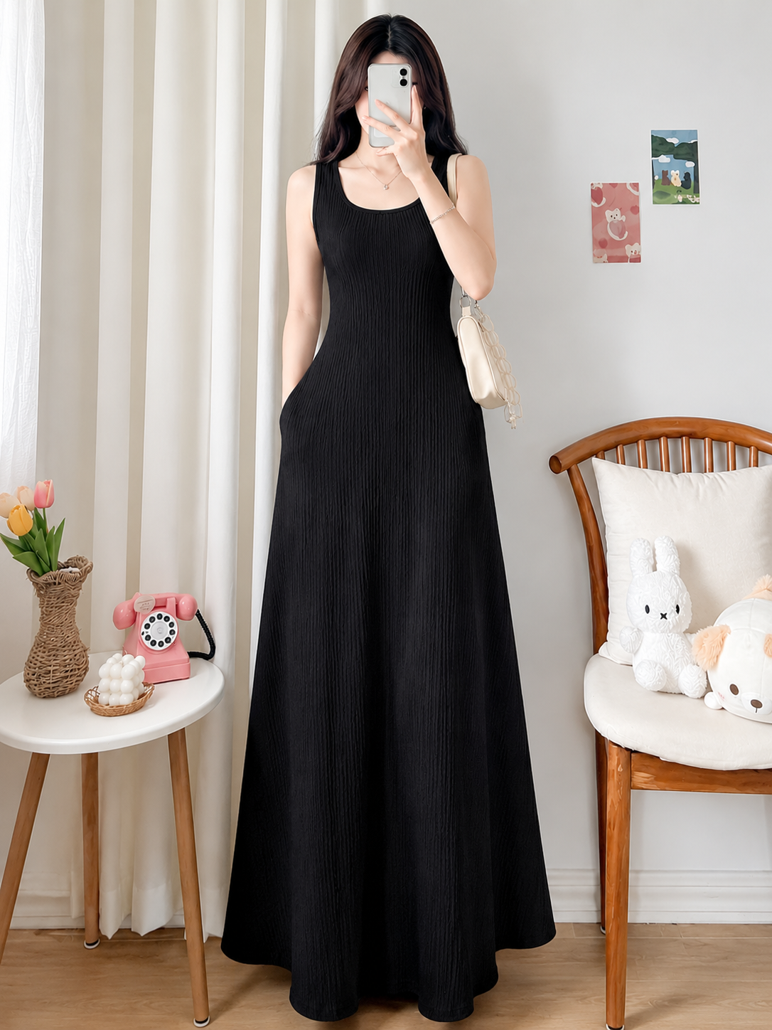 REENA SLEEVLESS CREPE MAXI DRESS