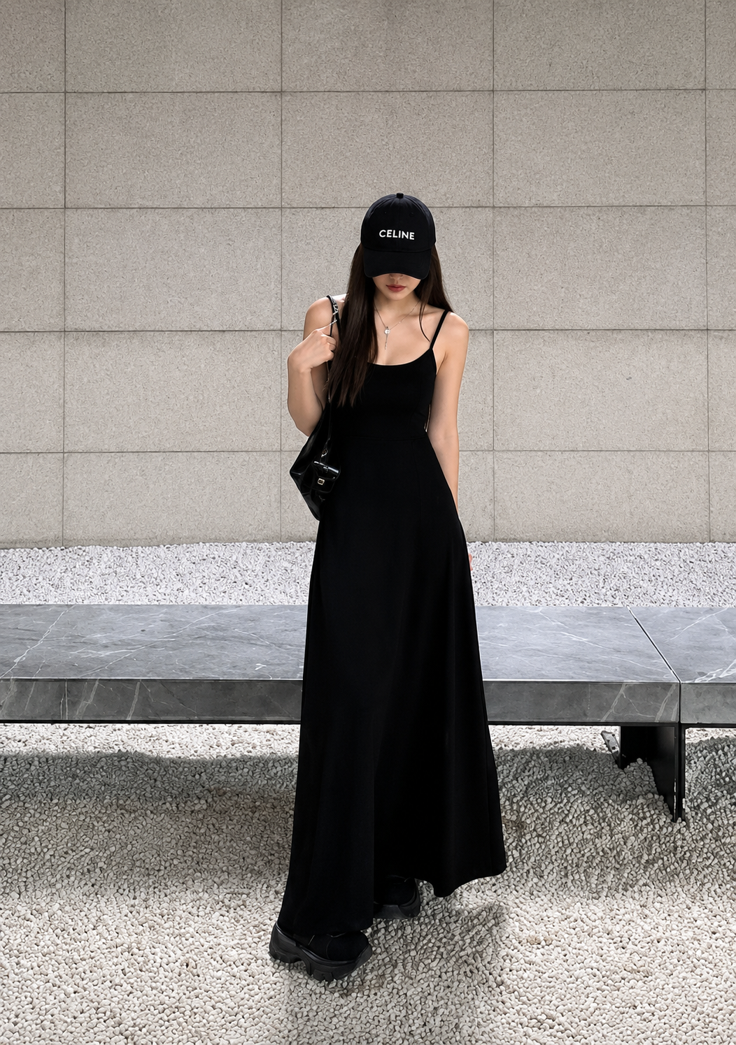CELINE FITTED STRAP MAXI DRESS