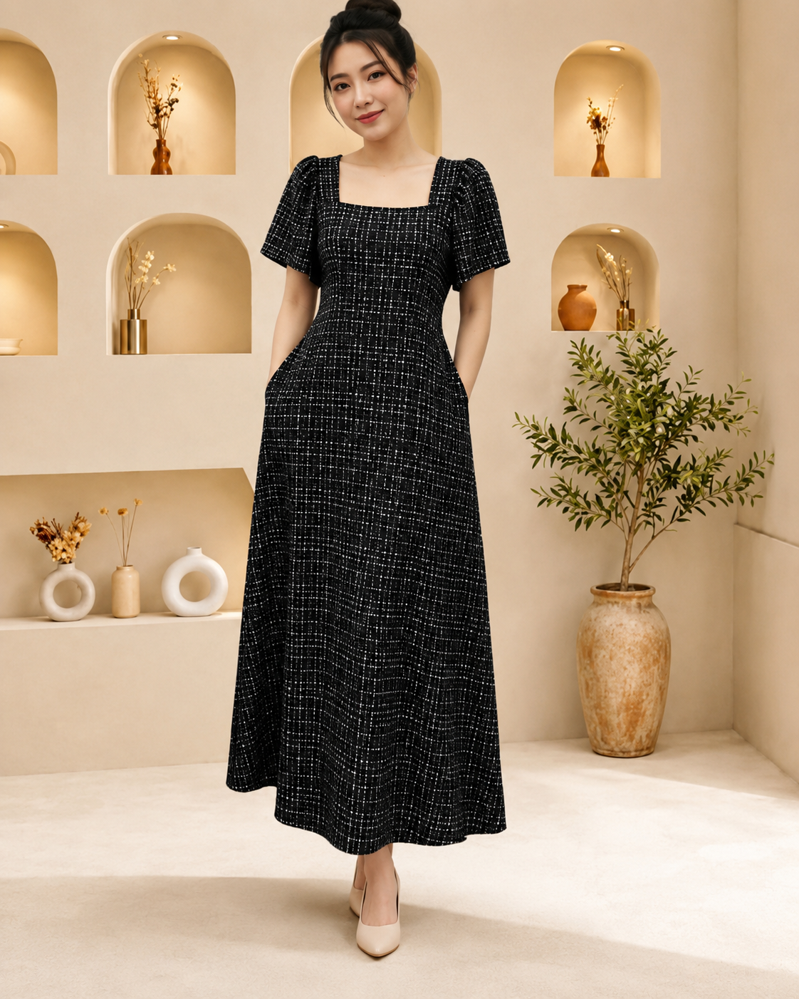 XIXI&CO Square Neck Puff Sleeves Empire Cut