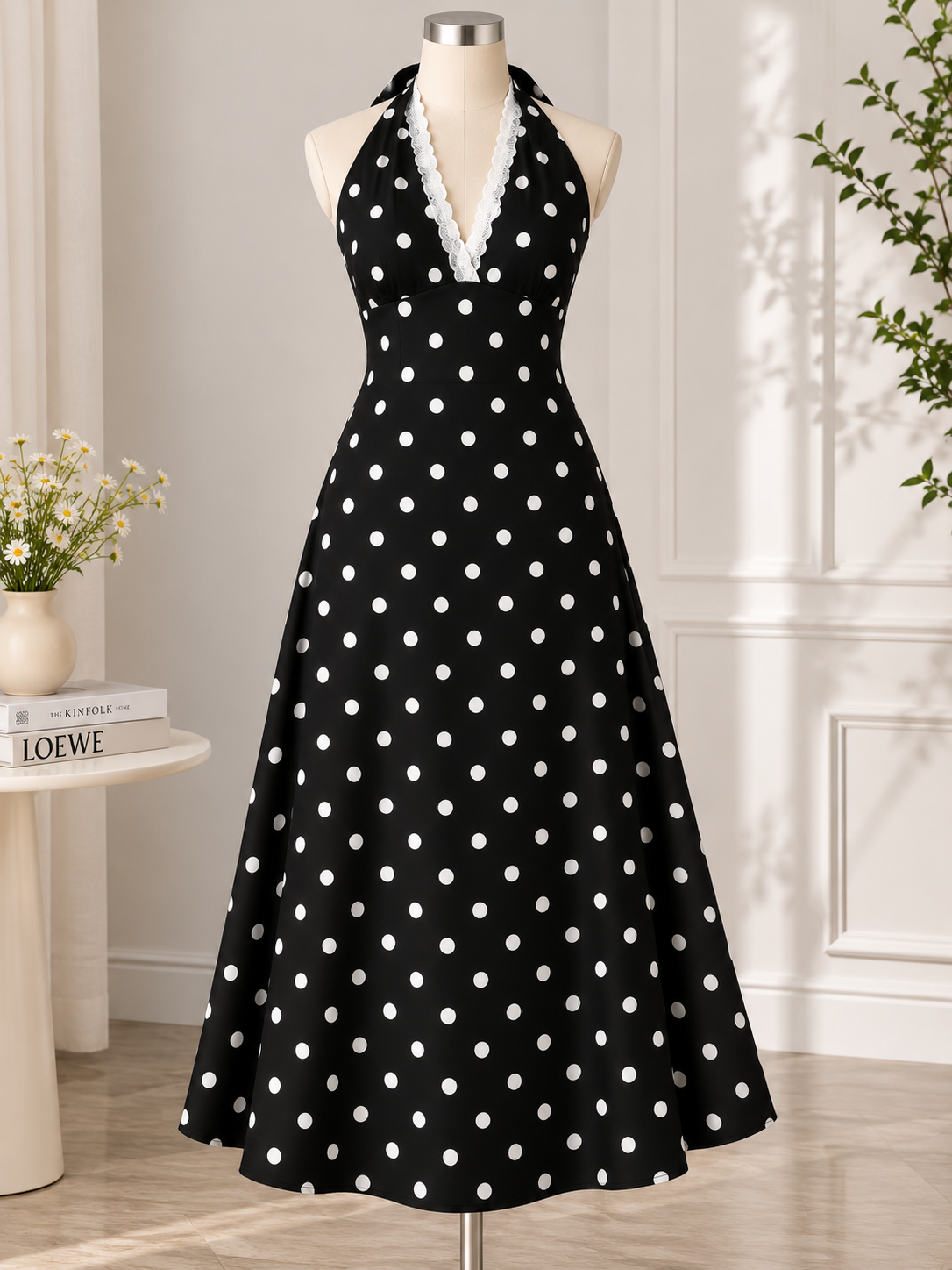 BELLA POLKA-DOT HALTER DRESS