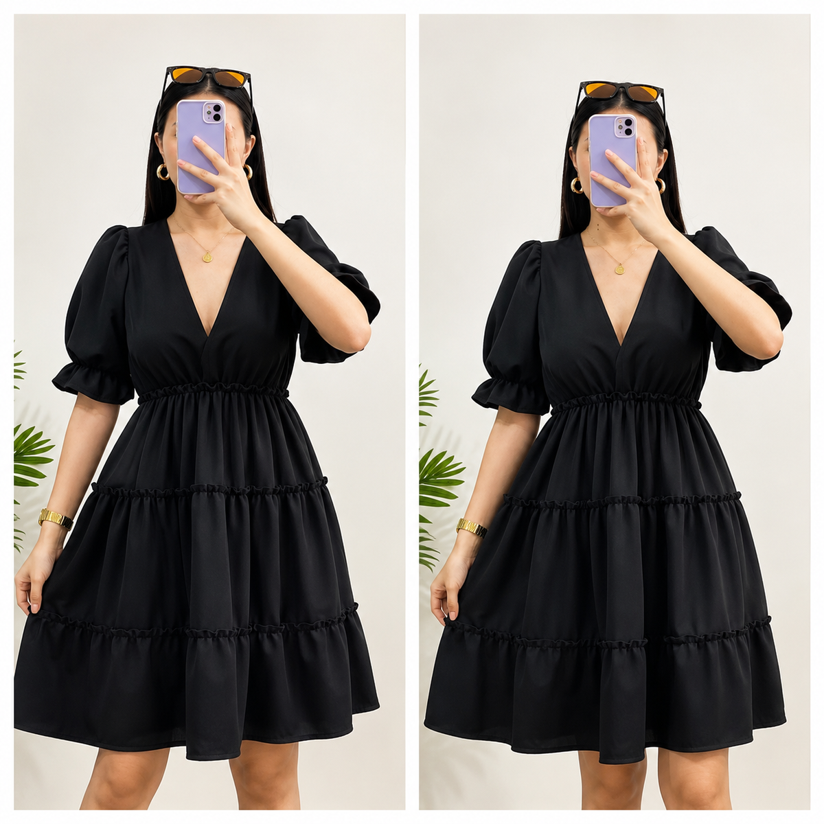 VINA EMPIRE WAIST PUFF SLEEVE MINI DRESS