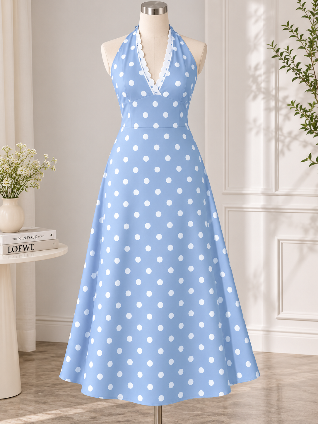 BELLA POLKA-DOT HALTER DRESS