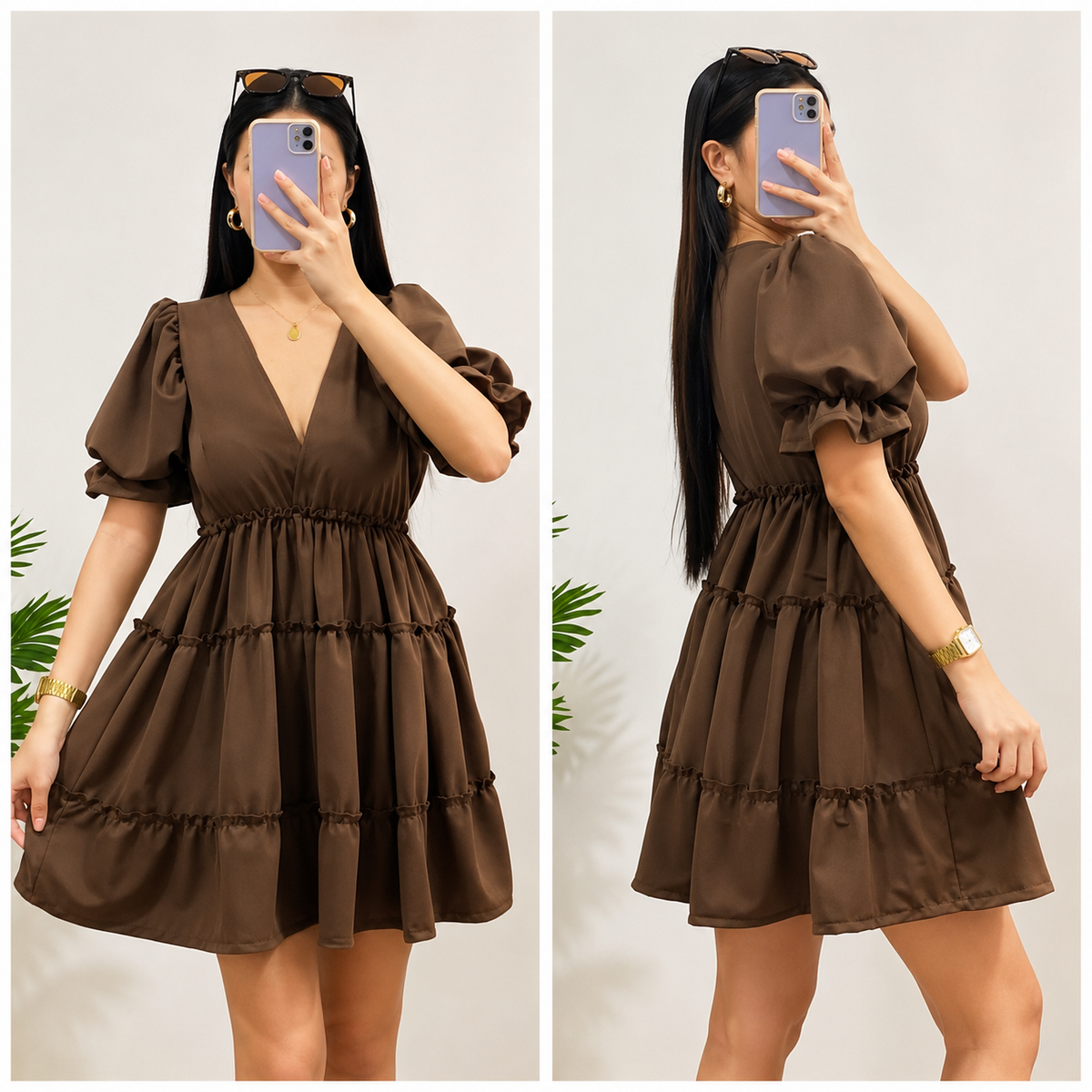 VINA EMPIRE WAIST PUFF SLEEVE MINI DRESS