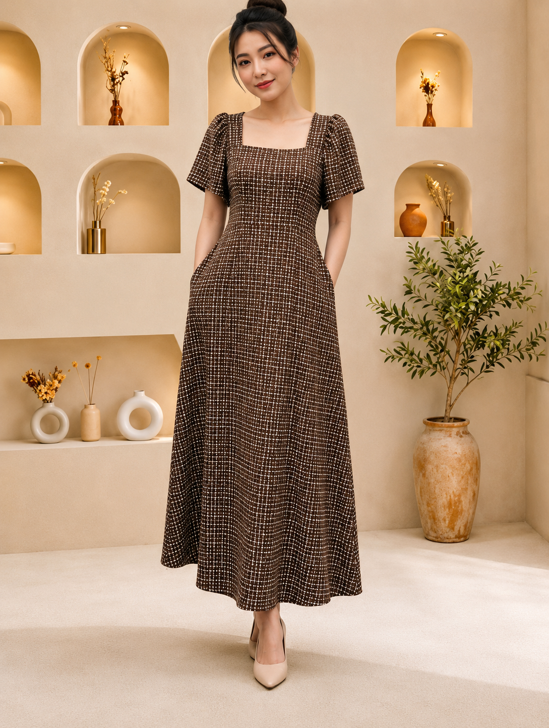 AMELIA TWEED SQUARE NECK DRESS