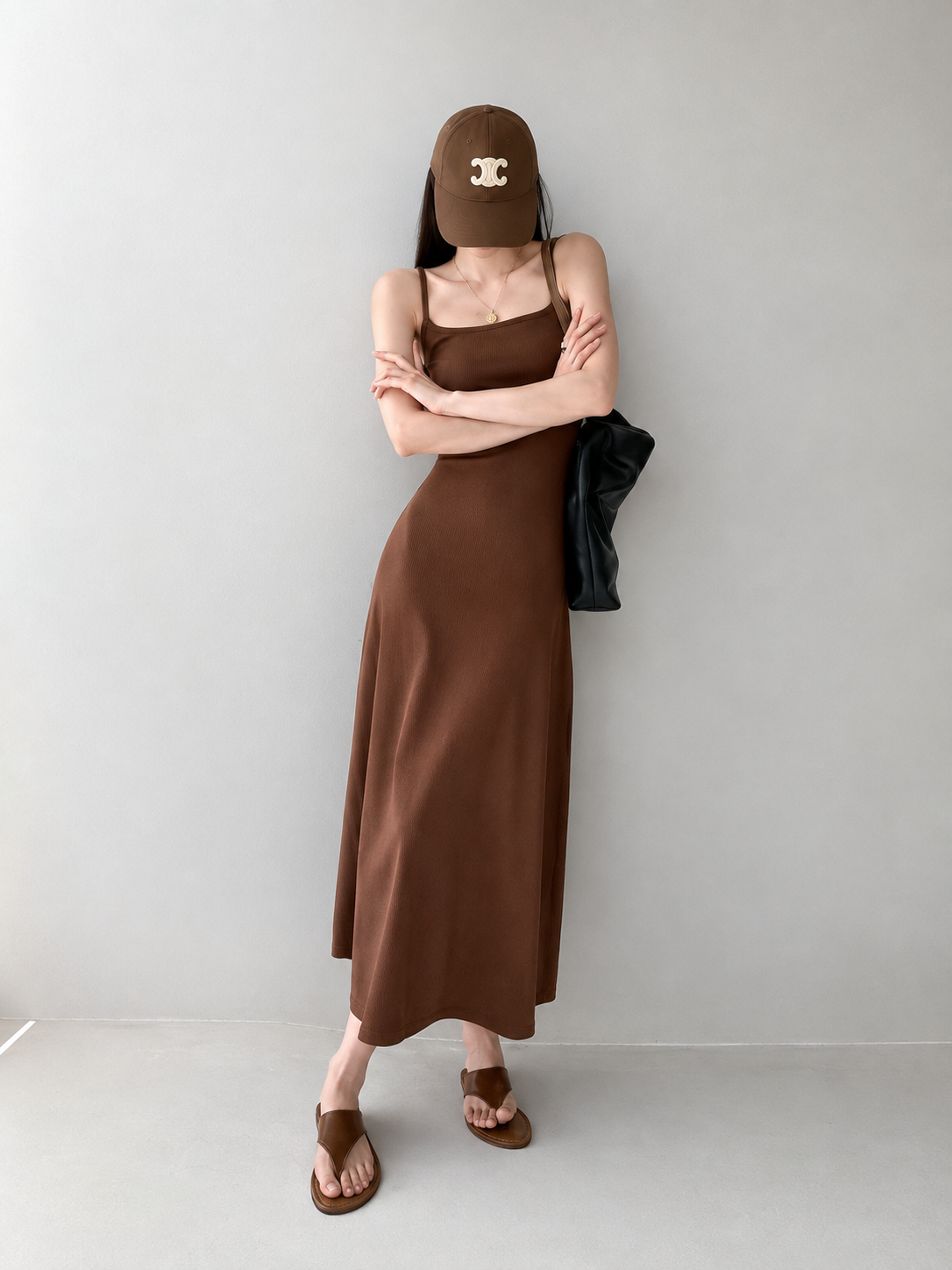 CELINE FITTED STRAP MAXI DRESS