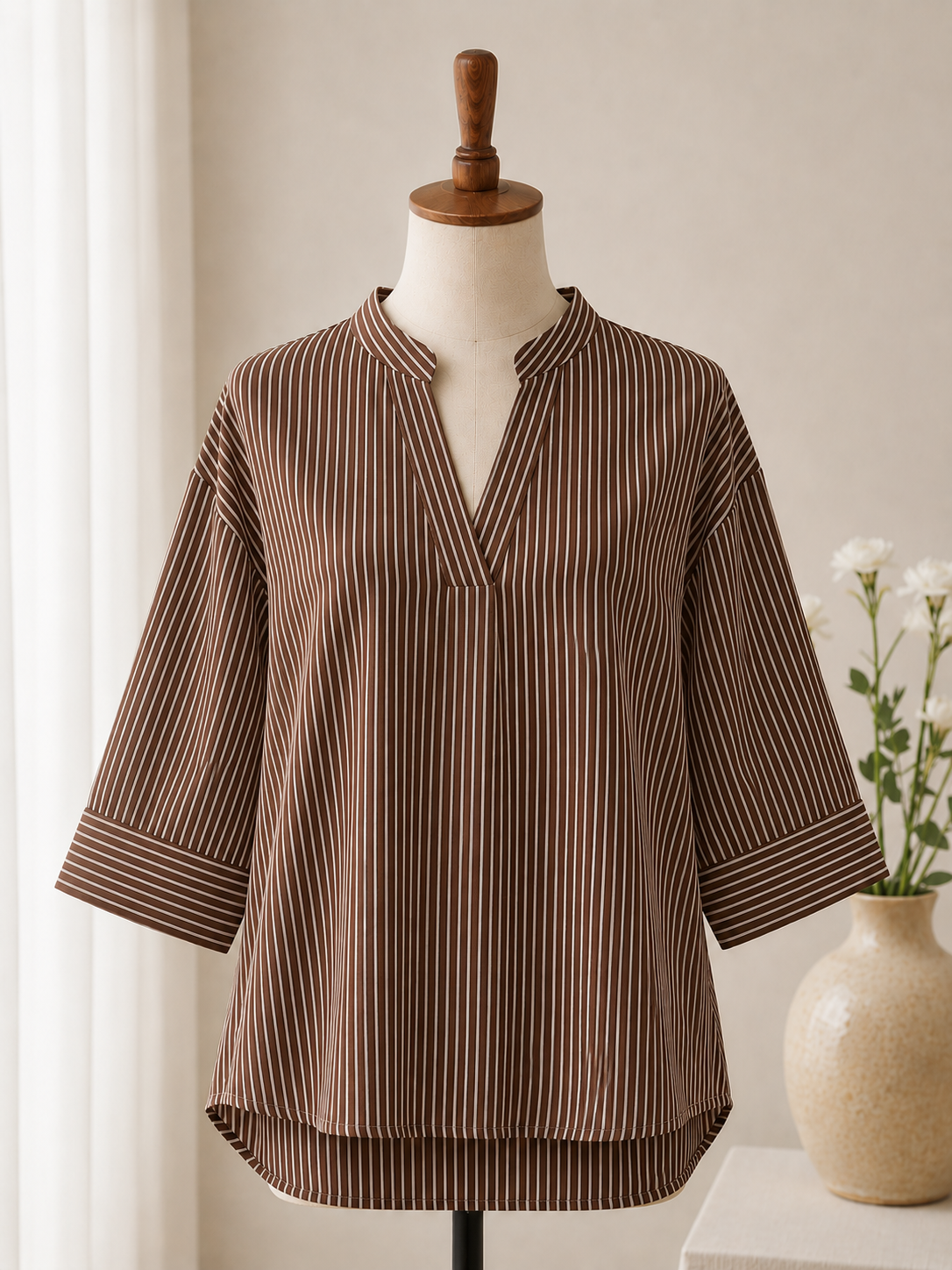 KATARINA STRIPED V-NECK SHORT-SLEEVED POLO
