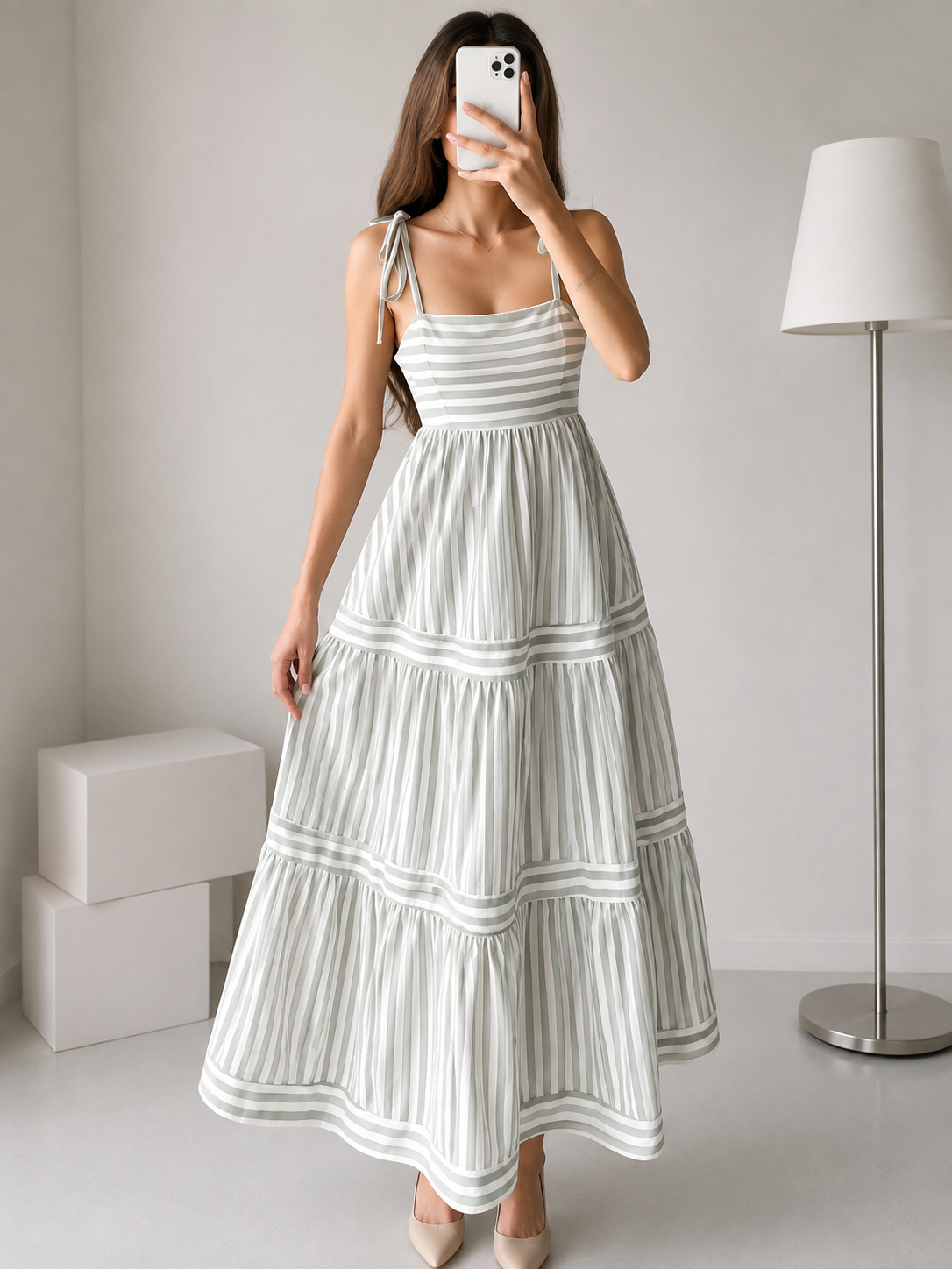 CLASSIC STRIPE TIERED MAXI DRESS