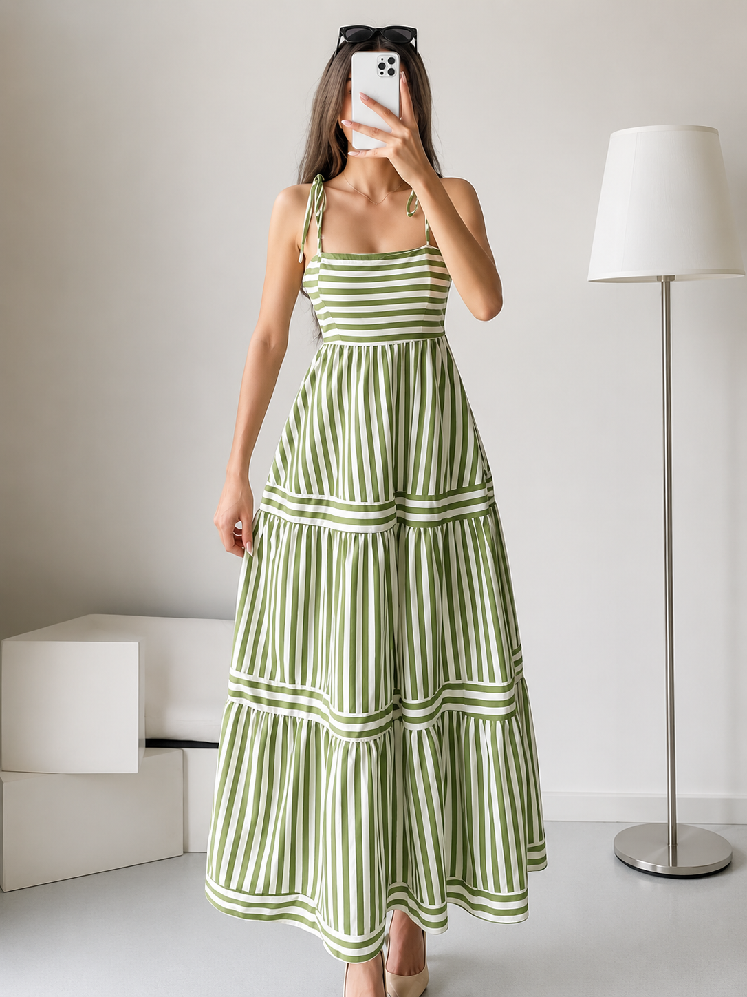 CLASSIC STRIPE TIERED MAXI DRESS
