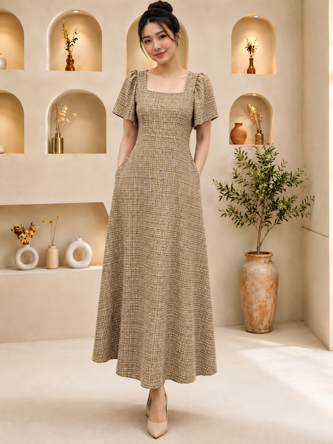 AMELIA TWEED SQUARE NECK DRESS
