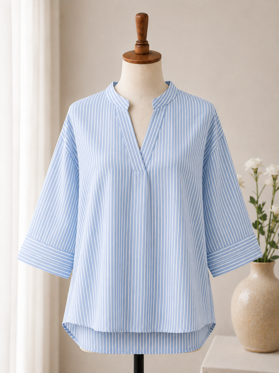 KATARINA STRIPED V-NECK SHORT-SLEEVED POLO