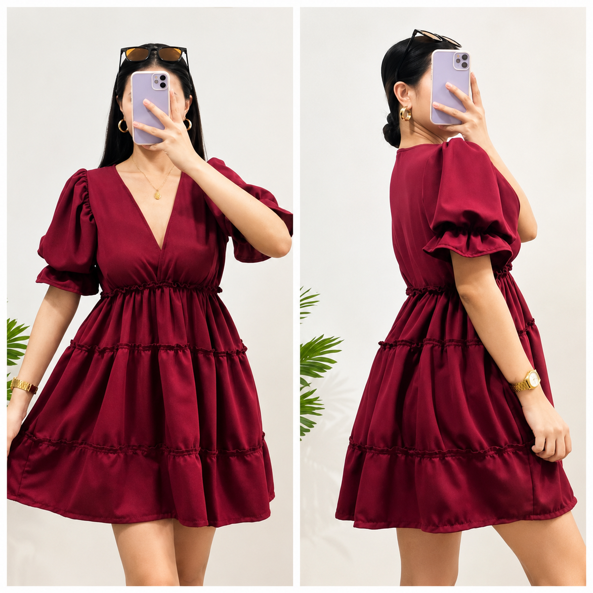 VINA EMPIRE WAIST PUFF SLEEVE MINI DRESS
