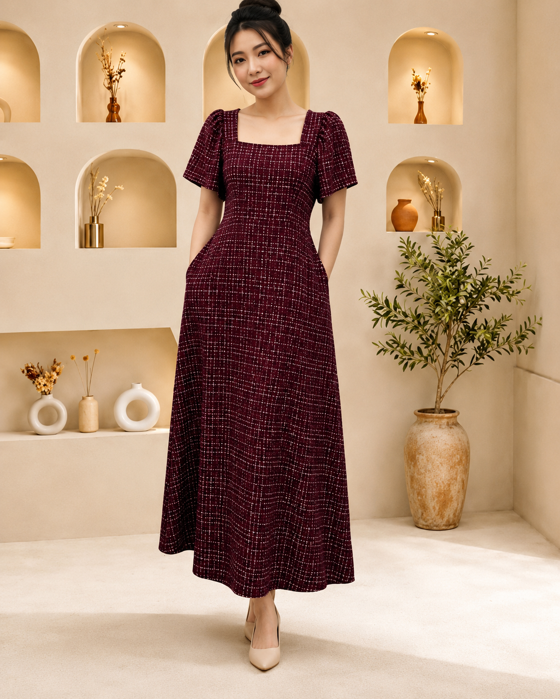 AMELIA TWEED SQUARE NECK DRESS