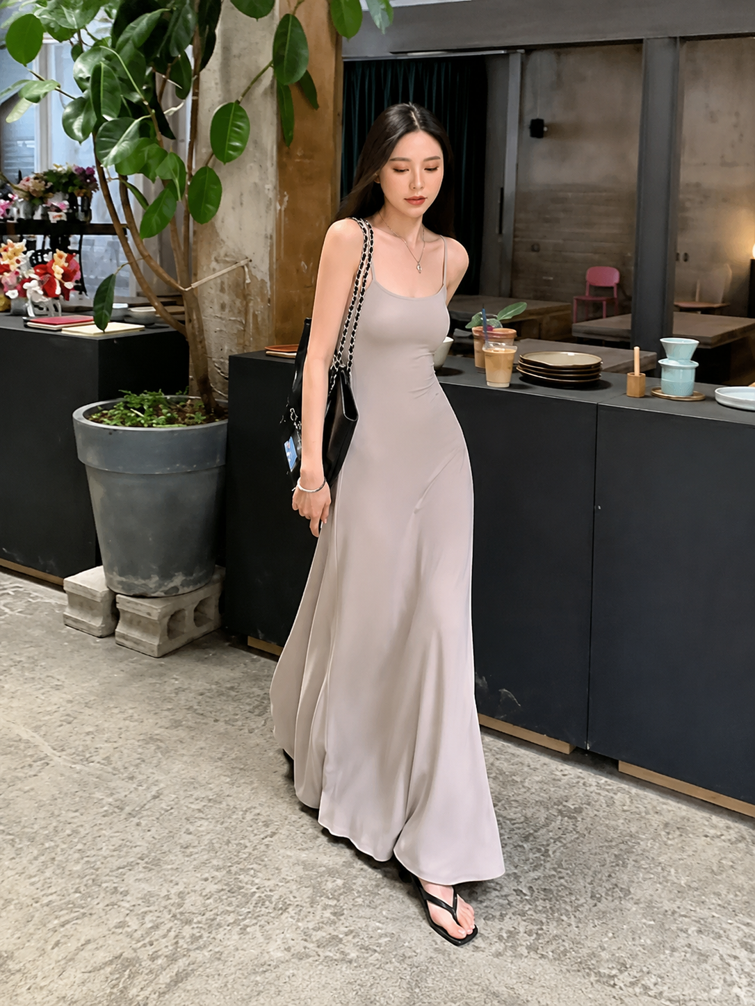 CELINE FITTED STRAP MAXI DRESS