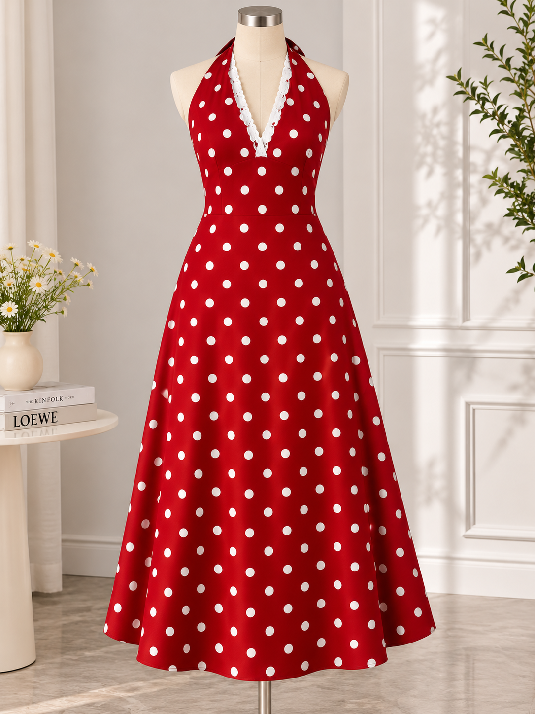 BELLA POLKA-DOT HALTER DRESS