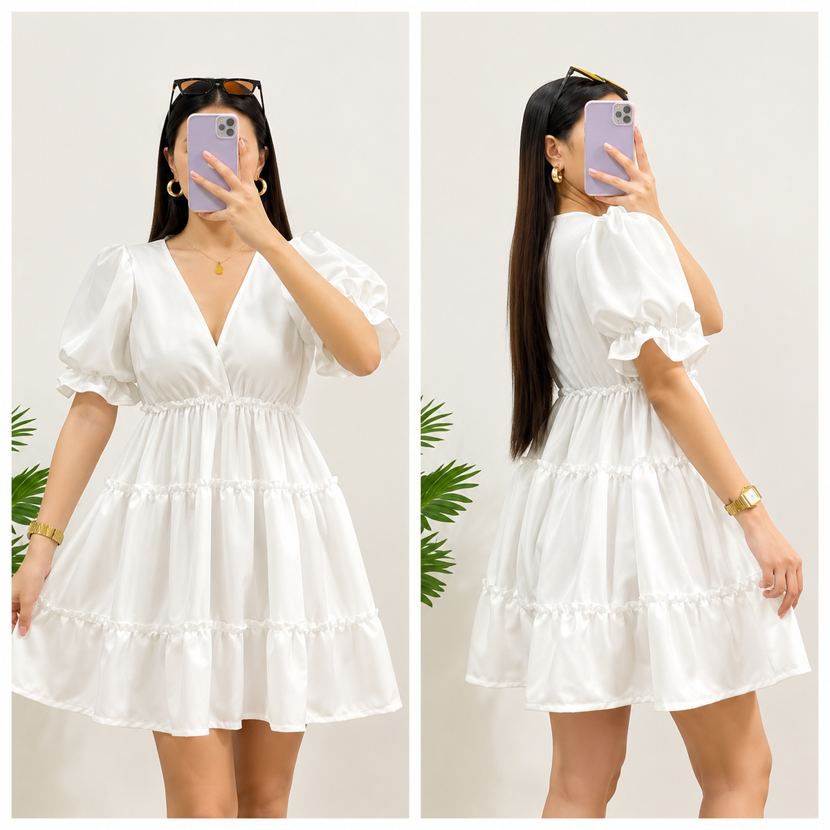VINA EMPIRE WAIST PUFF SLEEVE MINI DRESS