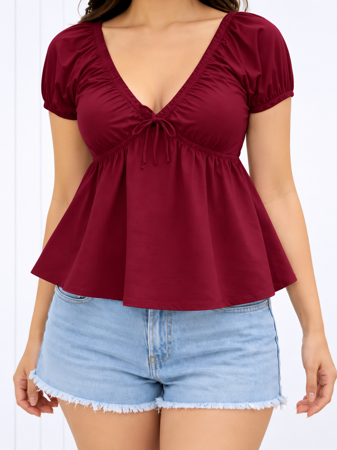 STELLA PUFFSLEEVES V NECK TOP