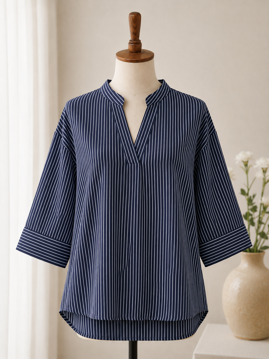 KATARINA STRIPED V-NECK SHORT-SLEEVED POLO