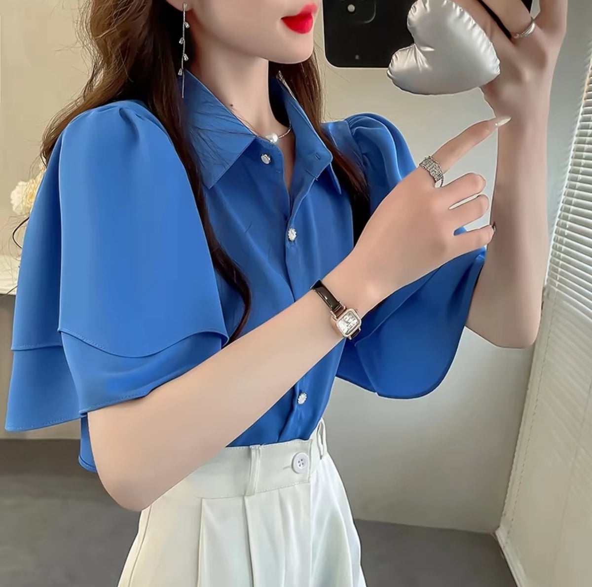 Ruffled Casual Chiffon Blouse - Short Sleeve | Buy 1 Take 1