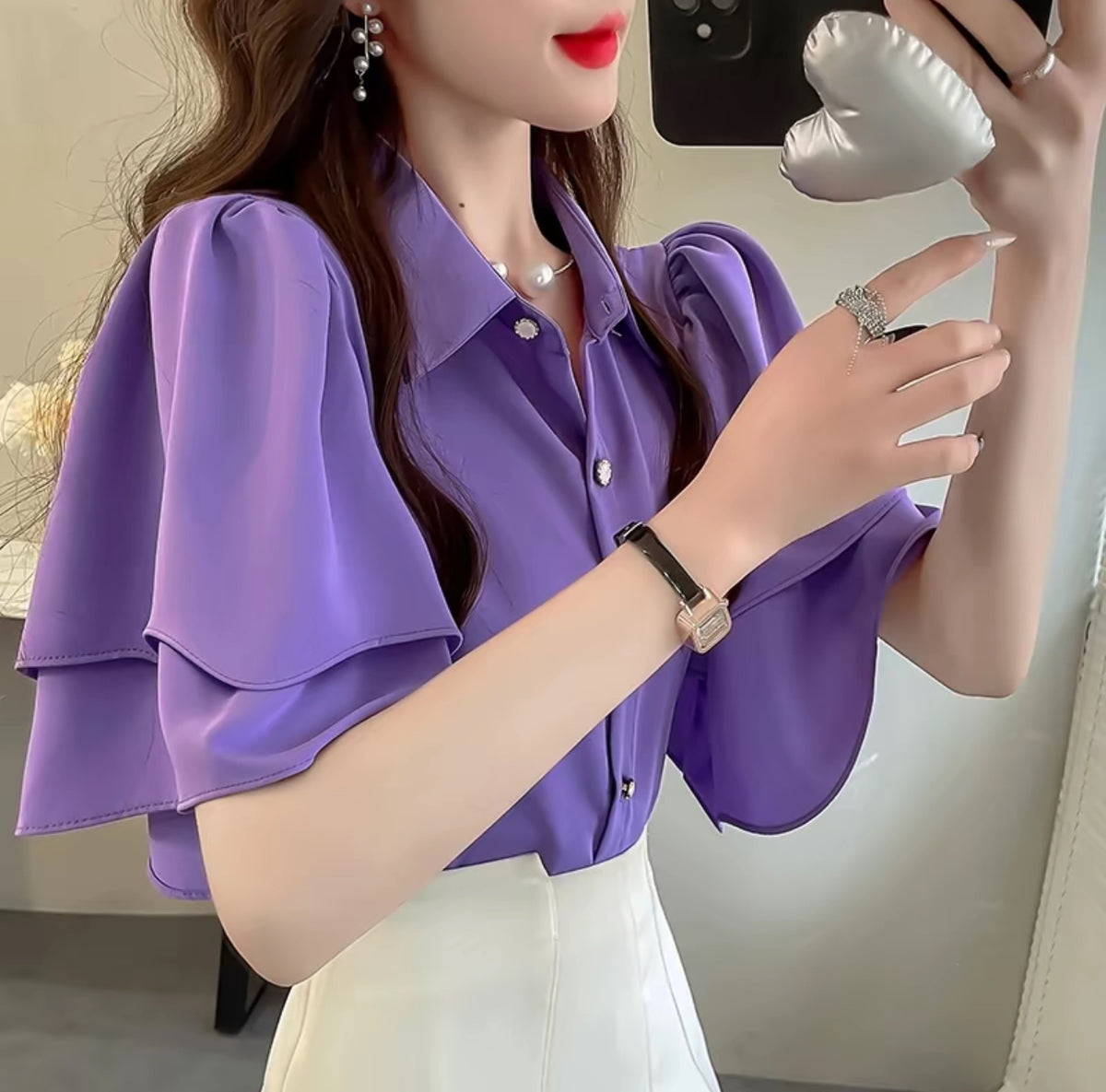 Ruffled Casual Chiffon Blouse - Short Sleeve | Buy 1 Take 1
