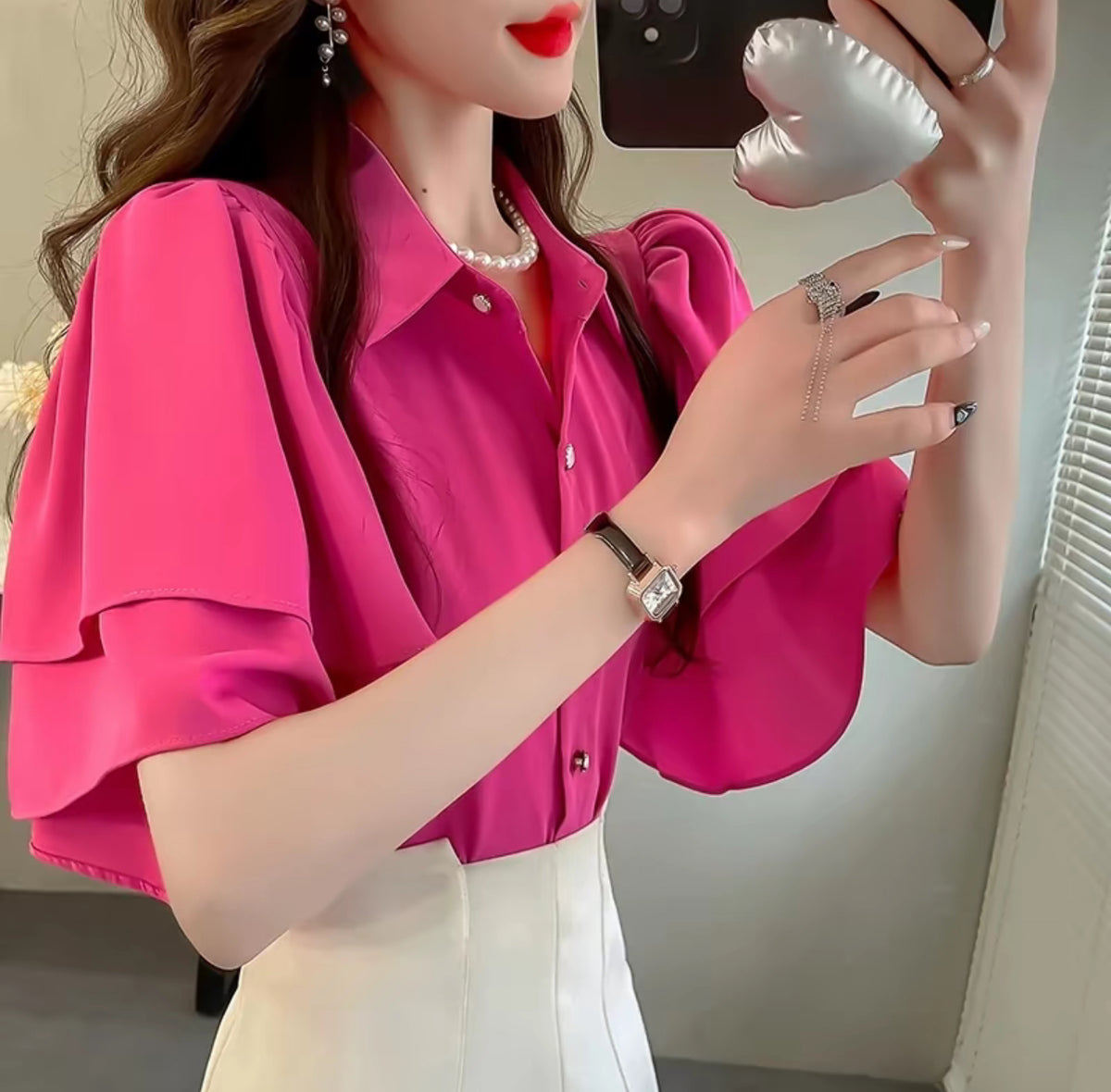 Ruffled Casual Chiffon Blouse - Short Sleeve | Buy 1 Take 1