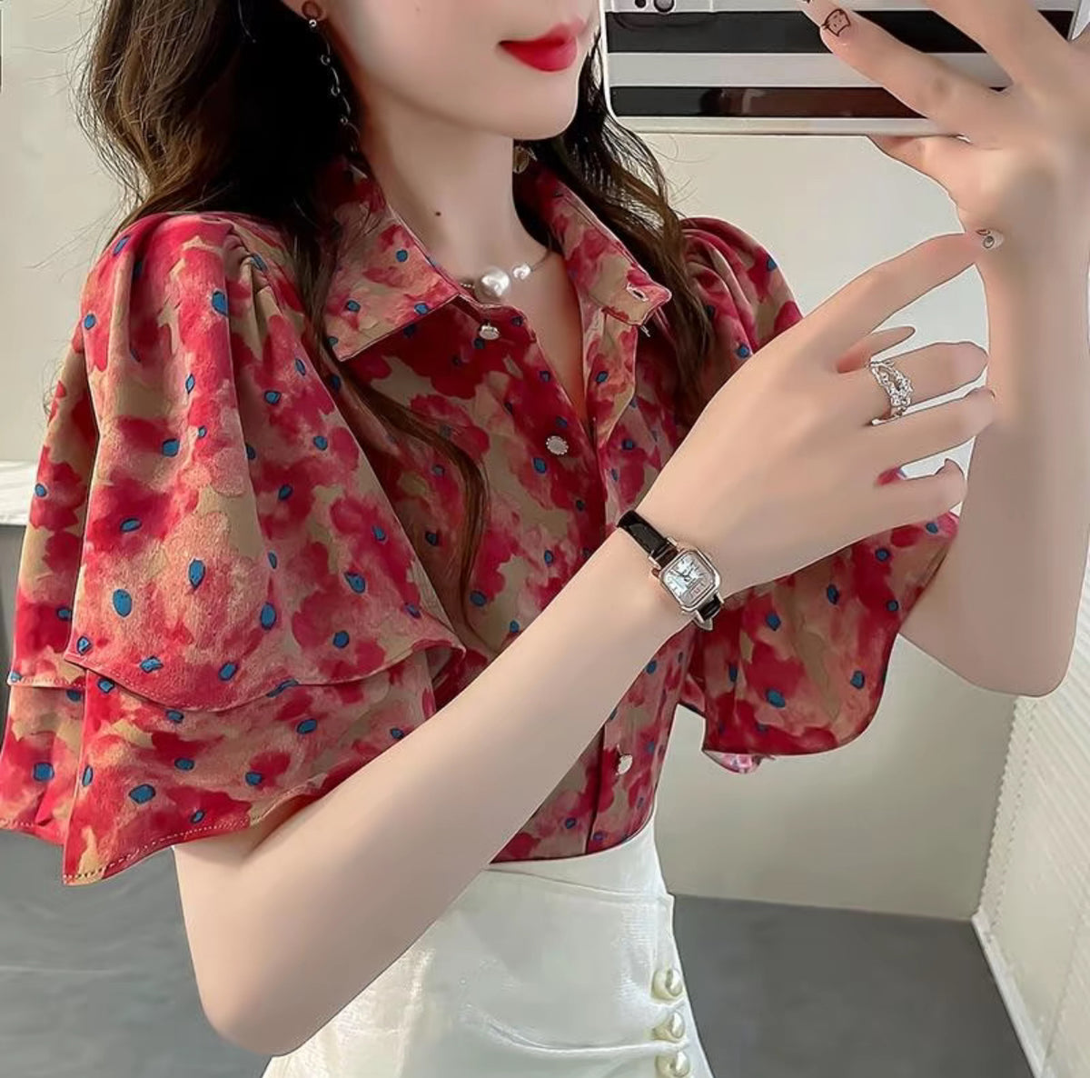 Ruffled Casual Chiffon Blouse - Short Sleeve | Buy 1 Take 1