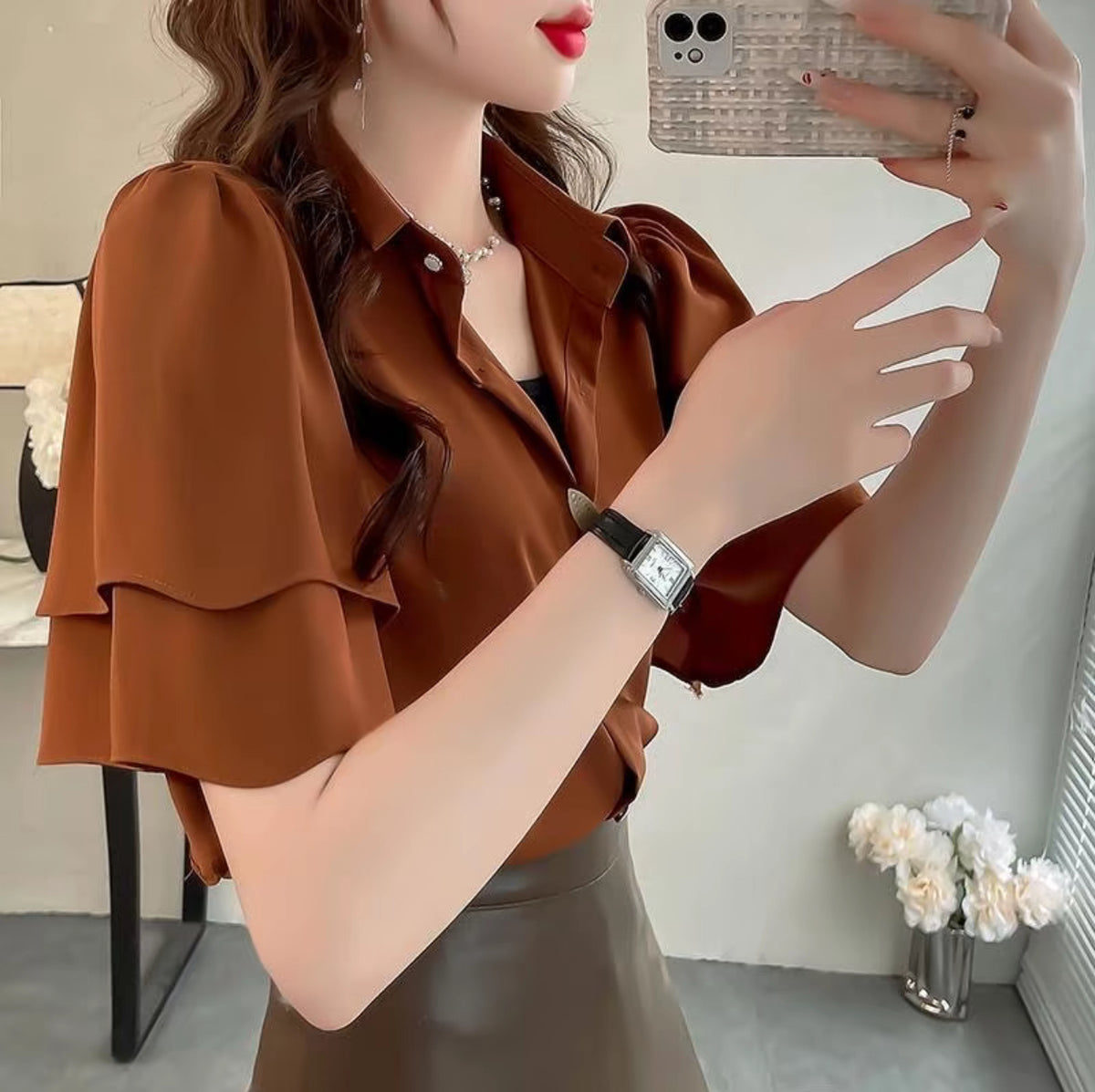 Ruffled Casual Chiffon Blouse - Short Sleeve | Buy 1 Take 1