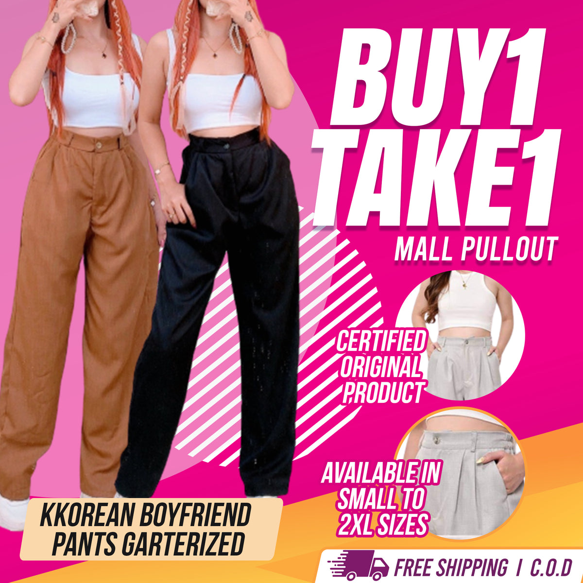 KOREAN Boyfriend Pants garterized [BUY1TAKE1FREE]