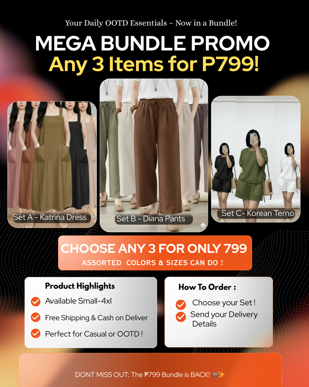 UPSELLING ITEM (KATRINA,DIANA,TERNO) 799 3PCS