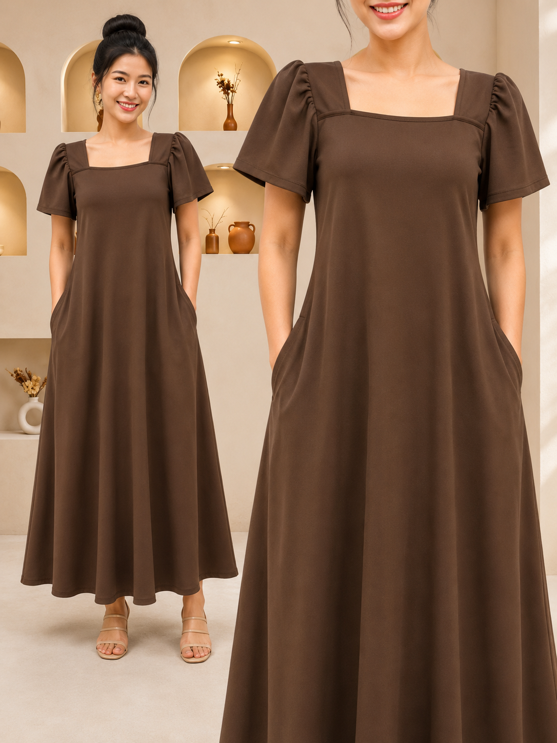XIXI&CO Square Neck Puff Sleeves Empire Cut