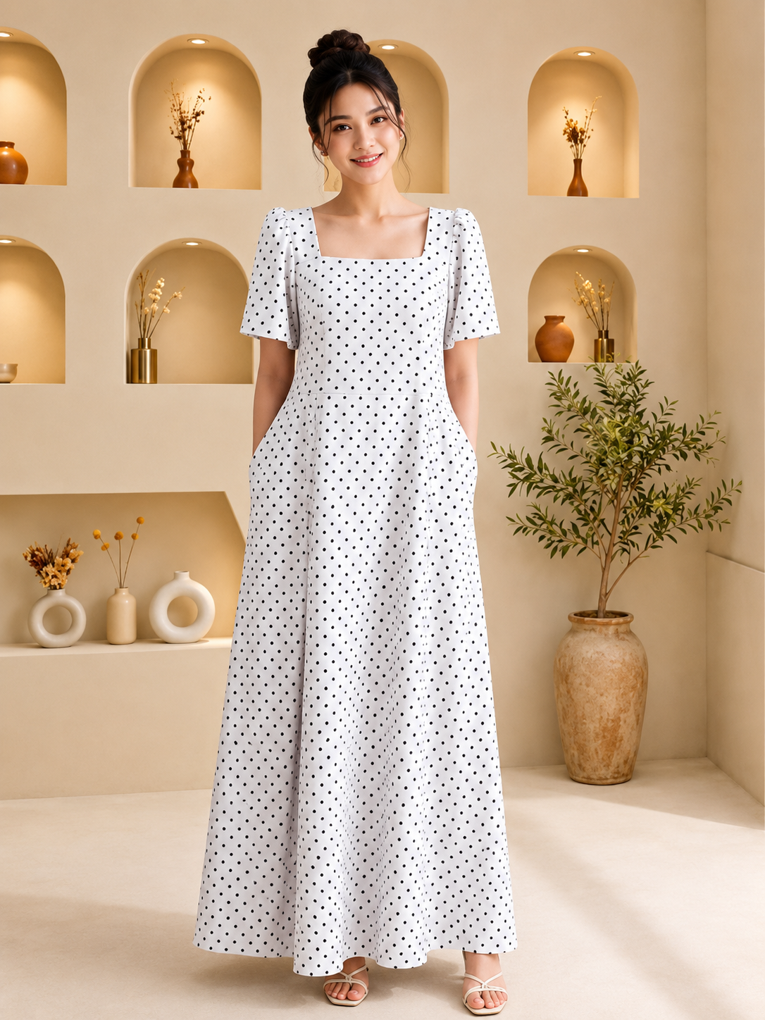 XIXI&CO Square Neck Puff Sleeves Empire Cut