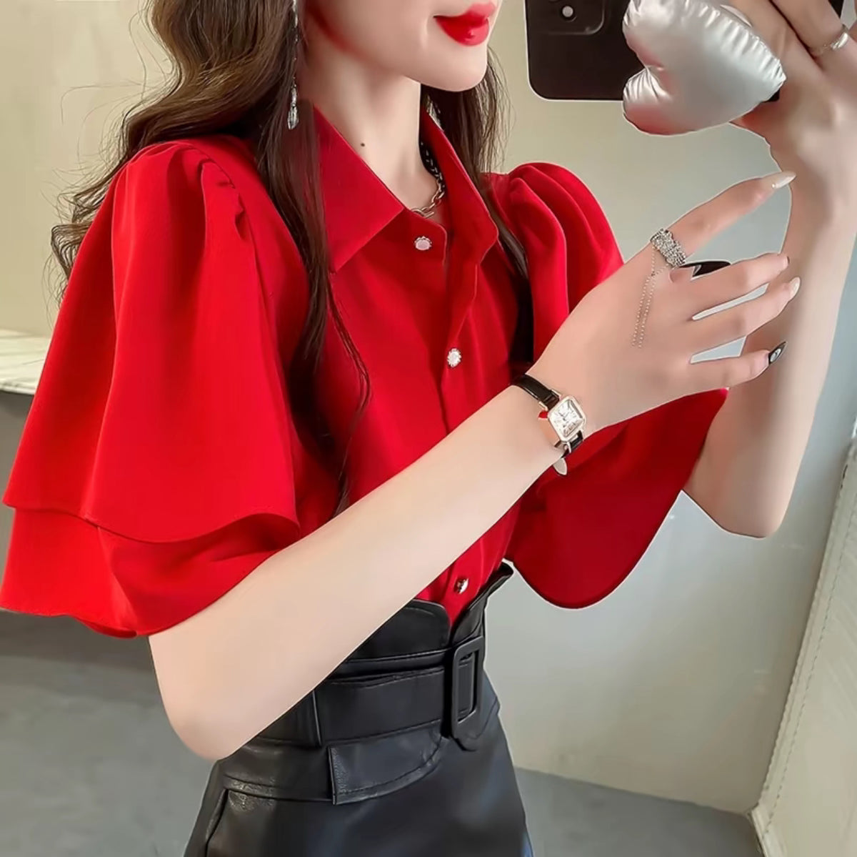 Ruffled Casual Chiffon Blouse - Short Sleeve | Buy 1 Take 1