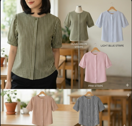 SASSY STRIPE PUFF SLEEVE   (BUY 1  TAKE 1  FREE)